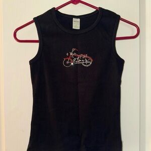 Black Sleeveless Kids Top with Motorcycle Design